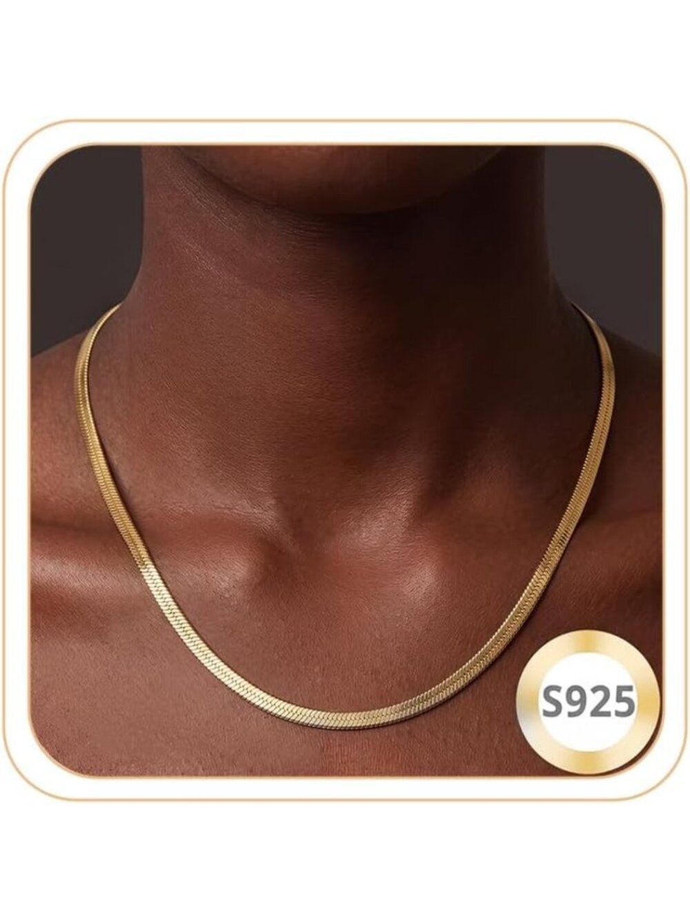 14k Gold Plated Sterling Silver Herringbone Chain Necklace for Women
